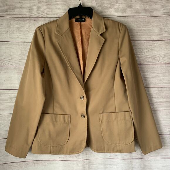 Vintage Rrrruss Beige Blazer Jacket Two Button Front Semi-Fitted Pockets Size 10 - Picture 1 of 16